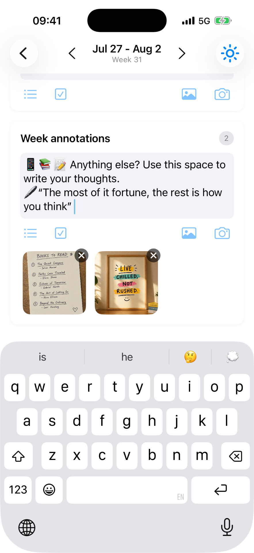 Room for the week — WeekPad on iPhone